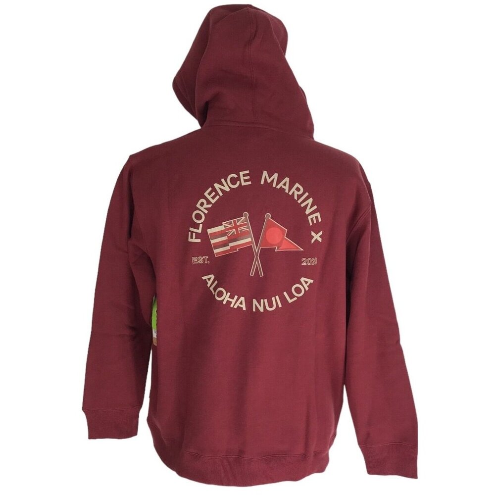 Florence Marine X Sweatshirt Mens Size‎ Large L Burgundy Aloha Hawaiian Hoodie